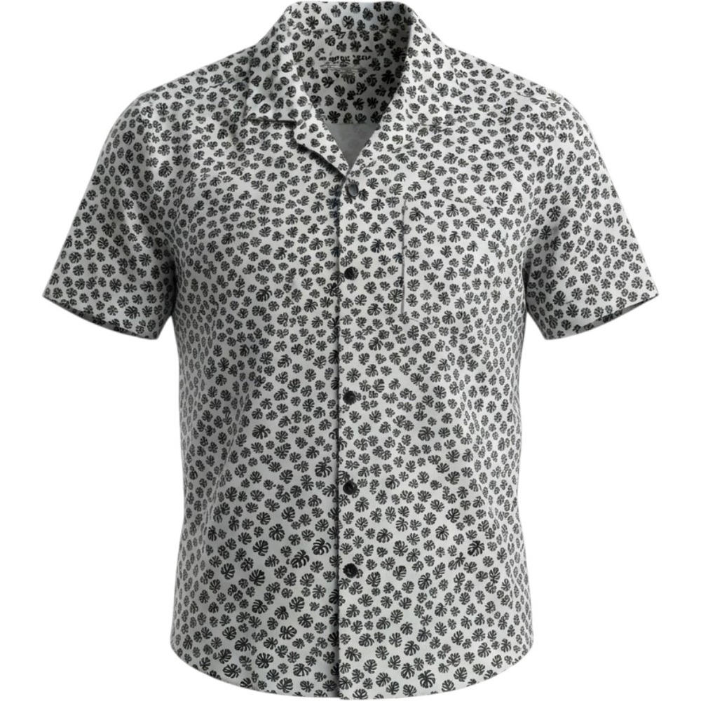 Bearbottom Camp Shirt Mens Large Palm Leaf Print Short Sleeve Stretch Gray Black